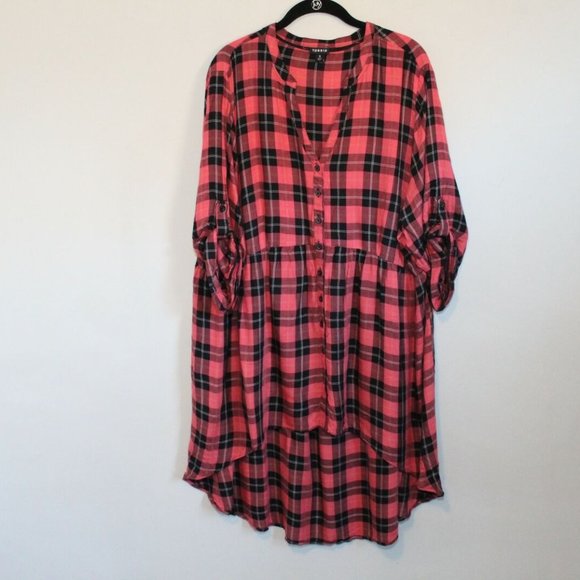 Torrid Lexie Plaid Hi-Lo Challis Tunic Red Black Women's Plus Size 3 3X H11863 - Picture 2 of 11